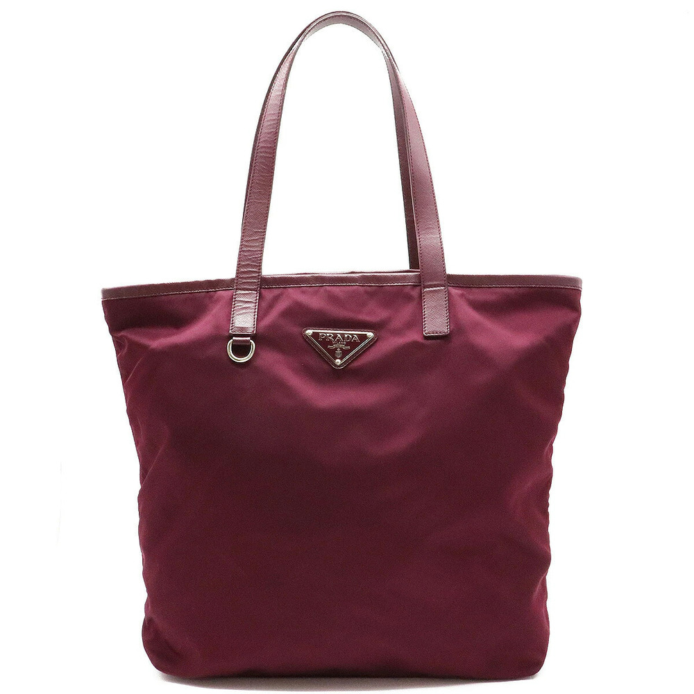 Prada Tote Tessuto Saffiano Bag Shoulder Hobo Leather BAROLO Purple Reddish